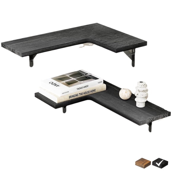 TABGIME 11.4” x 16.5” 2-Tier Modern Black Corner Floating Shelves