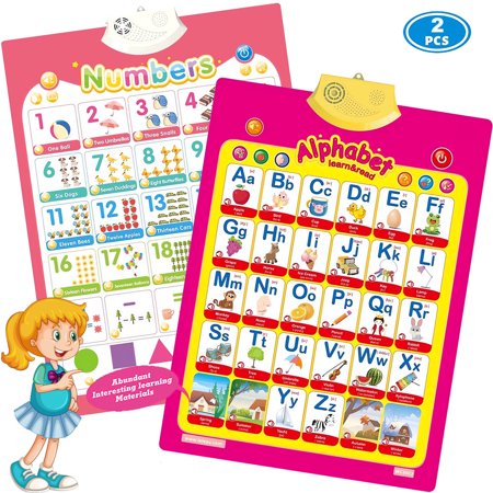 TABGIME 2 Sheets Electronic Interactive Alphabet & Numbers Wall Poster Talking ABC & 123s Chart Learning Toy for 2-5 Toddler Educational Toys