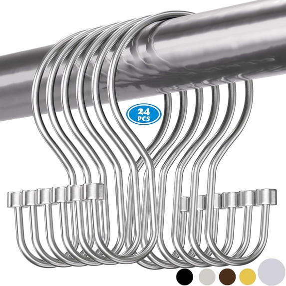 TABGIME Balanced Glide Plated Bronze Rustproof Metal Shower Curtain Rings Double Hooks, 24 Count-Decorative Cylinders