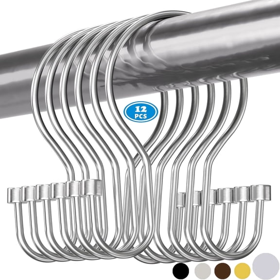 TABGIME Double Shower Hooks and Rings for Bathroom, Balanced Glide Plated Chrome Rustproof Metal Shower Curtain Hook Ring, 12 Count-Decorative Cylinders