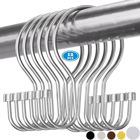 TABGIME Balanced Glide Plated Chrome Rustproof Metal Shower Curtain Rings Double Hooks, 12 Count-Decorative Cylinders