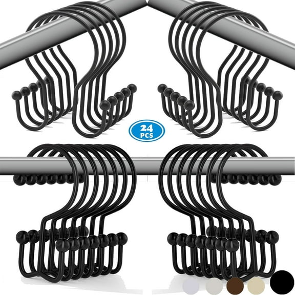 TABGIME 24pk Mixed Shower Curtain Hooks Rings, Rust-Resistant Metal Balanced Double Glide Shower Hook for Bathroom Shower Rod Curtain, Brushed Matte Black Finish