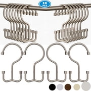 TABGIME Decorative & Durable Glide Brushed Matte Nickel Rustproof Metal Shower Curtain Rings Double Hooks, 12 Count-Cylinders