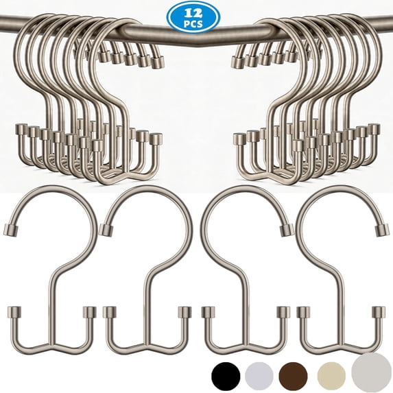 TABGIME Decorative & Durable Glide Brushed Matte Nickel Rustproof Metal Shower Curtain Rings Double Hooks, 12 Count-Cylinders