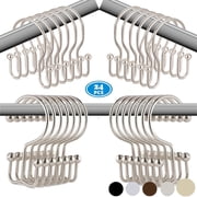 TABGIME 24pk Mixed Shower Curtain Hooks Rings, Rust-Resistant Metal Balanced Double Glide Shower Hook for Bathroom Shower Rod Curtain, Polished Nickel Finish