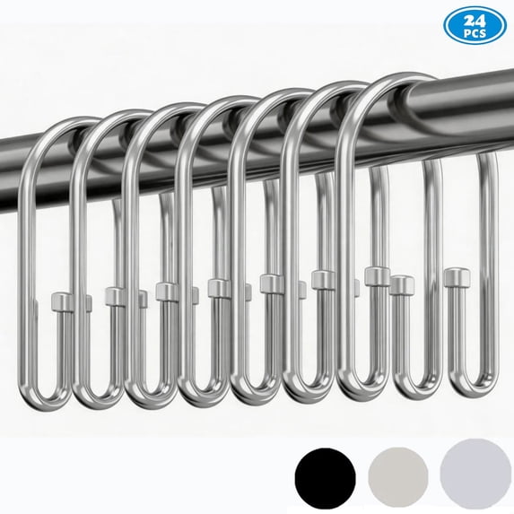 TABGIME Decorative & Sturdy Glide Plated Chrome Rustproof Metal Shower Curtain Rings U-Shaped Non-Slip Double Hooks, 24 Count-Cylinders