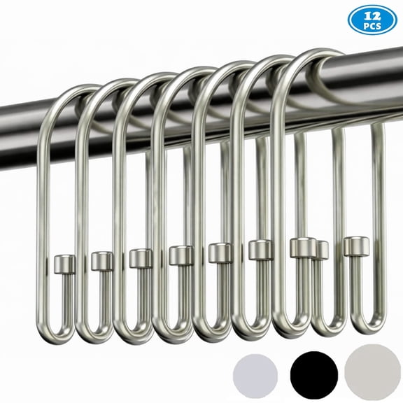 TABGIME Decorative & Sturdy Glide Polished Nickel Rustproof Metal Shower Curtain Rings U-Shaped Non-Slip Double Hooks, 12 Count-Cylinders