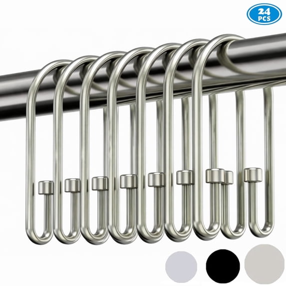 TABGIME Decorative & Sturdy Glide Polished Nickel Rustproof Metal Shower Curtain Rings U-Shaped Non-Slip Double Hooks, 24 Count-Cylinders