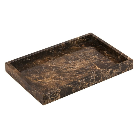 TABHOUKIT Marble Tray Bathroom Vanity Tray Natural Luxury Decorative for Key Coffee Perfume Jewelry Makeup Dark Brown 12" x 8" x 1.2"