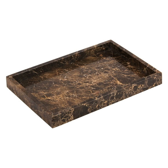 TABHOUKIT Marble Tray Bathroom Vanity Tray Natural Luxury Decorative for Key Coffee Perfume Jewelry Makeup Dark Brown 12" x 8" x 1.2"