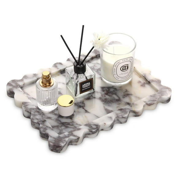 TABHOUKIT Decorative Marble Tray with Scalloped Edge Turkey Calacatta Viola, 10.8 * 8 Luxury Natural Stone Bathroom Vanity Tray, Dresser Top Perfume Coffee Home Kitchen Sink Tray