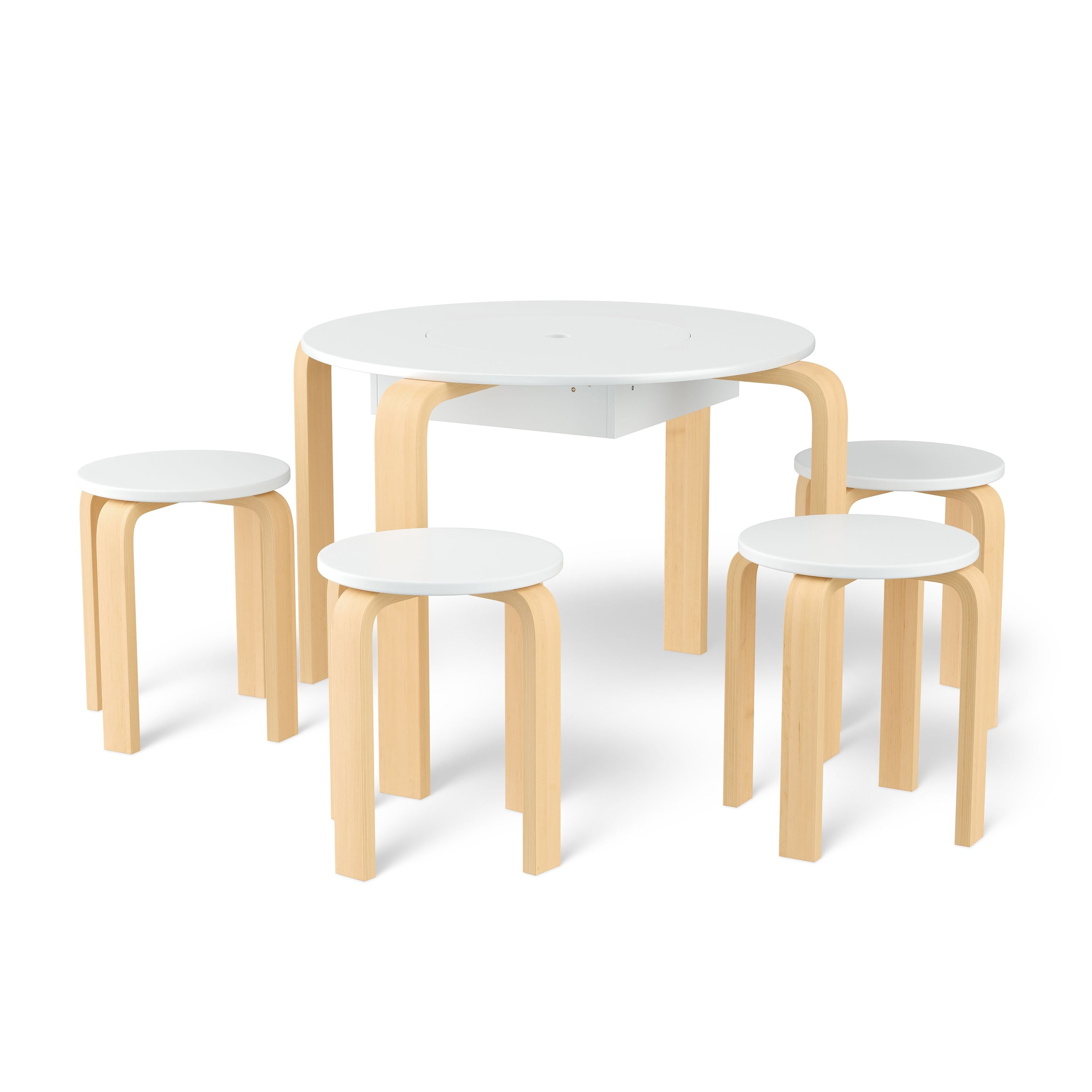 Mainstays Kids 5-Piece Get Happy Play and Chair Set, Natural Teak And White