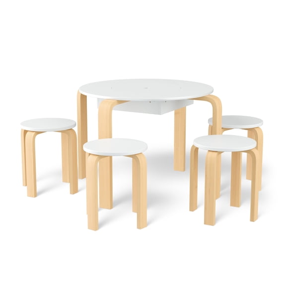 Mainstays Kids 5-Piece Get Happy Play and Chair Set, Natural Teak And White