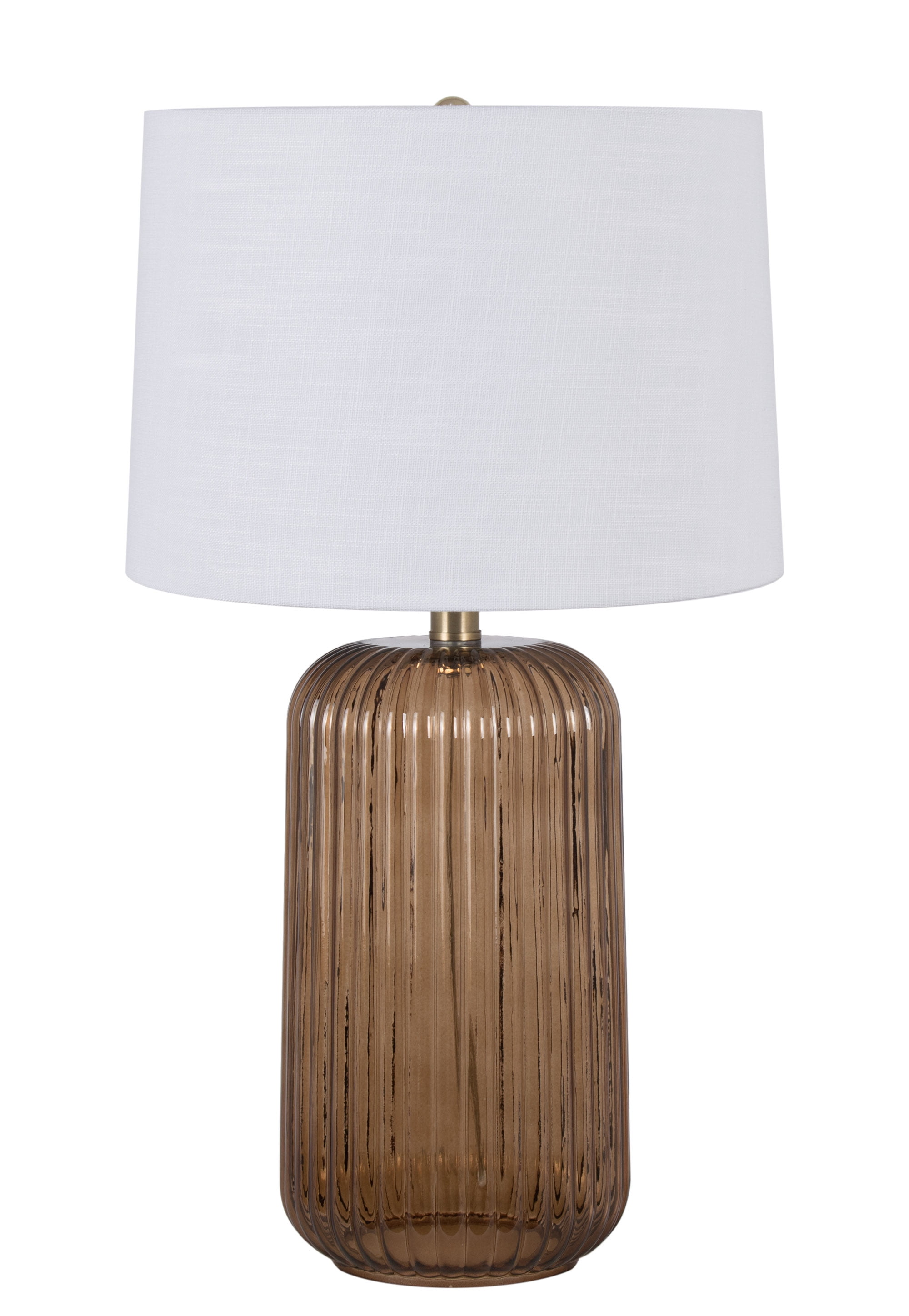Mainstays 23 Inch Ribbed Glass Table Lamp with White Shade and Brown Finish