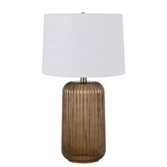 Mainstays 23 Inch Ribbed Glass Table Lamp with White Shade and Brown Finish
