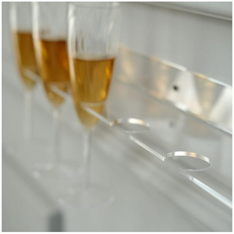 TABLECLOTHSFACTORY 2 Pack  21 Clear Floating Wall Mounted Wine Glass  Rack, Champagne Flute Stemware Hanging Wall Shelves 