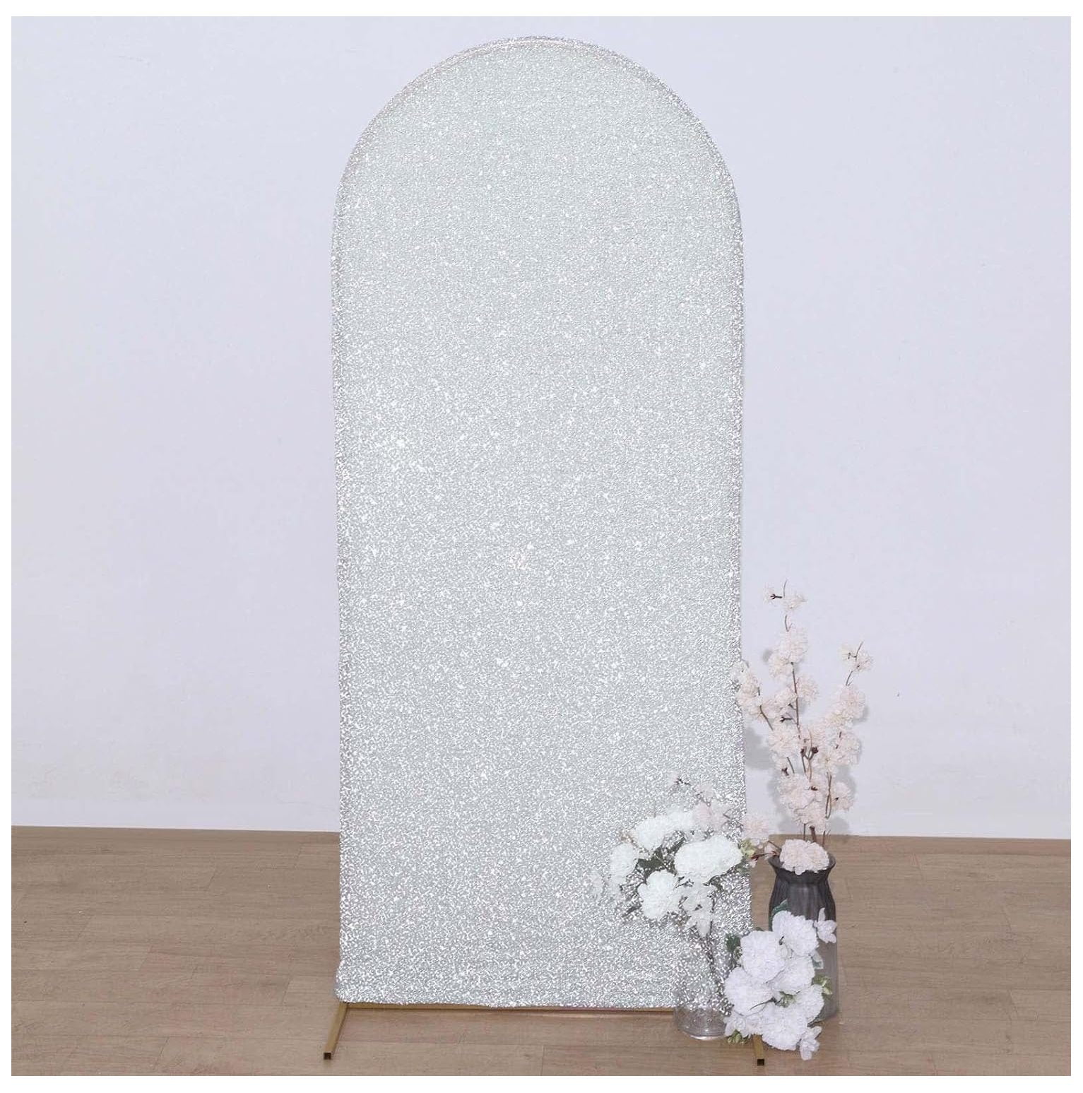 TABLECLOTHSFACTORY 7ft Shiny Silver Spandex Fit Round Top Backdrop ...
