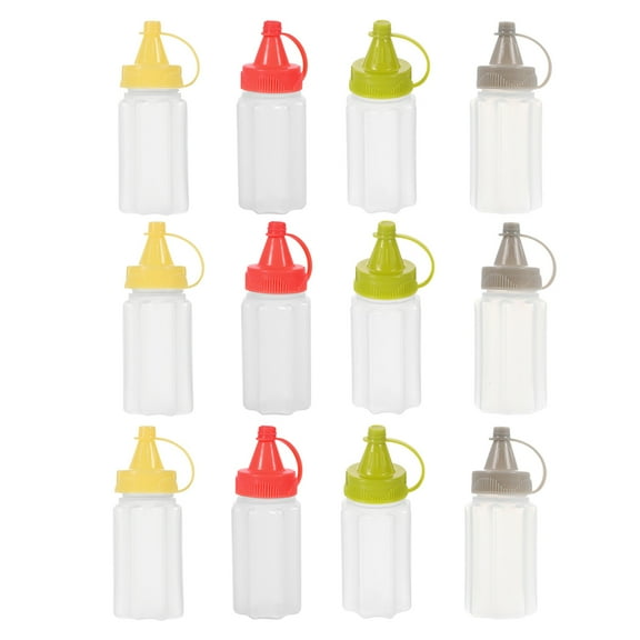 TABLETREANDS 16Pcs Compact Gray Plastic Sauce Squeeze Bottle for Sauce Container with Lid