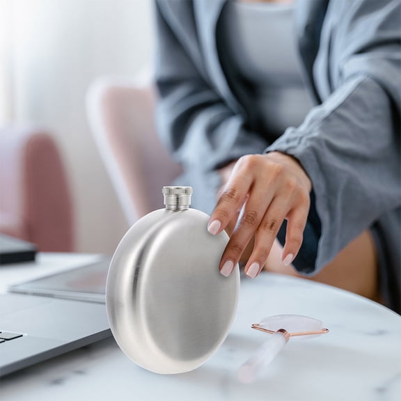 TABLETREANDS 1Set Outdoor Flasks Silver 11.8X7.9X1.1In 5Oz Stainless Steel Round Shape For Men Camping Hiking