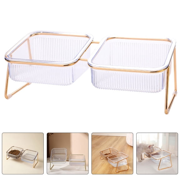 TABLETREANDS 2 Bowls Set Elevated Cat Bowls Double Slanted Edge Abs Iron 11.8x5.7in