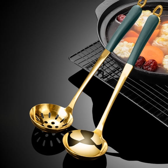 TABLETREANDS 2Pcs Golden Serving Spoon For Soup And Buffet In Home And Restaurant Tableware