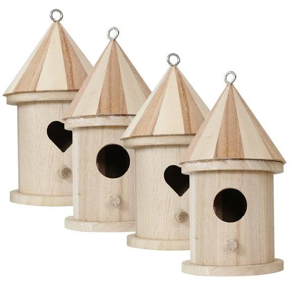 TABLETREANDS 4Set Paintable Bird House for Backyard Creative Bird Decor 11.8*3.9*6.3In Heart Shaped Door