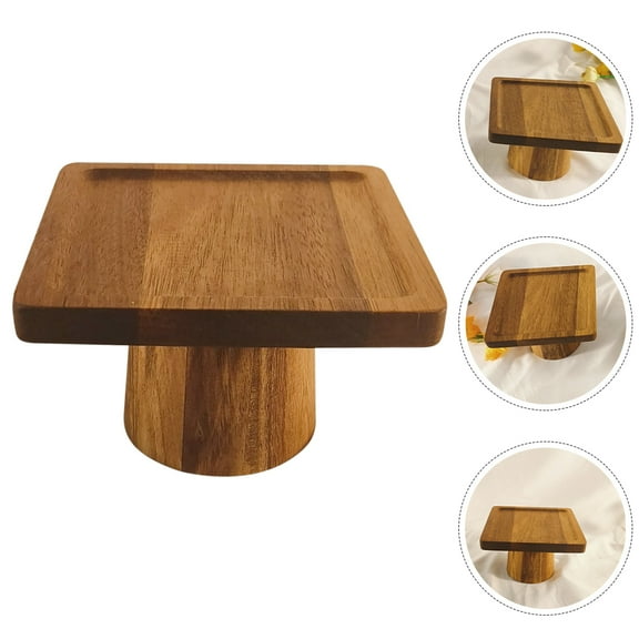 TABLETREANDS Square Wood Pedestal Cake Stand 1Set Elegant Design 6x6x3.7in