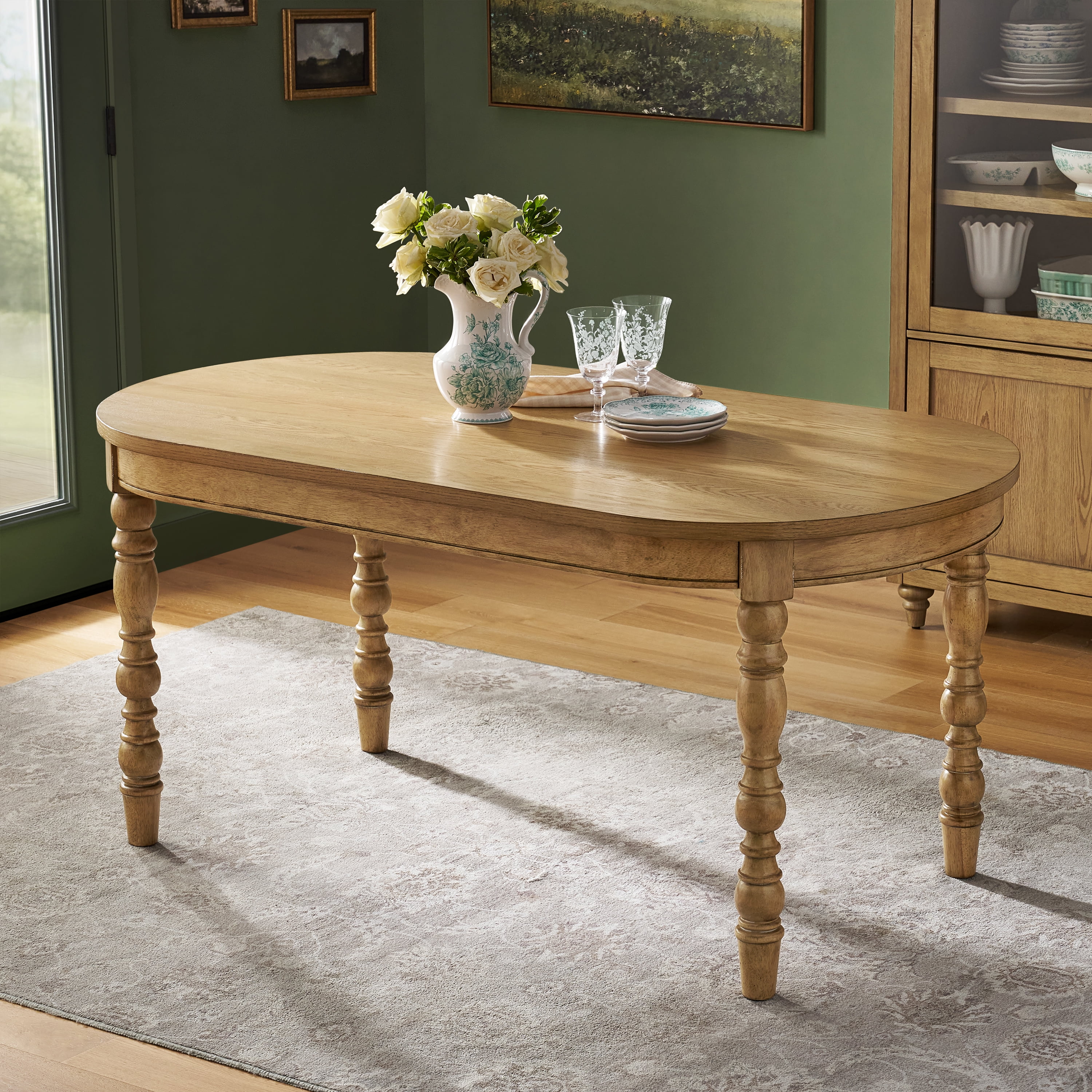 The Pioneer Woman Willa Spindle Solid Wood Dining Table, Heirloom Wheat Finish, Farmhouse Style