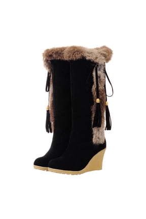 Women's Black Anti-Skid Snow Boots, 1 Pair Stylish Winter Shoes with Simple Design for Cold Weather Comfort