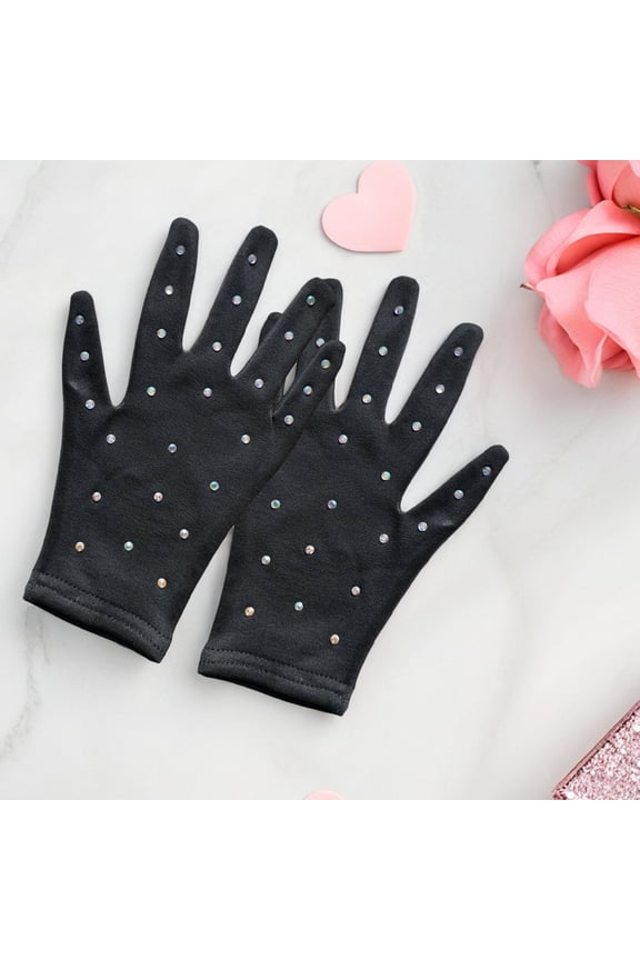 Black Rhinestone ce Mitts for Ice Skating and Stage Performances 1Pair