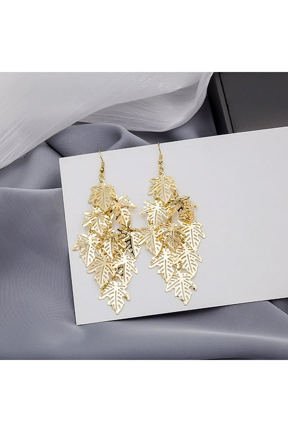 Golden Copper Maple Leaf Multi-Layer Dangle Earrings 1 Pair Stylish Fall Jewelry Accessories