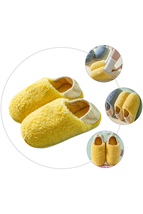 Comfortable Woman Slippers Yellow Coral Fleece Winter Wear 1Pair