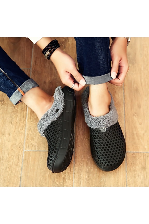 1 Pair Black Plush Fuzzy Bedroom Slippers, Soft and Warm Lightweight Indoor Shoes for Cozy Comfortable Home Wear