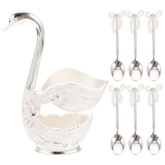 TABLZONE 1 Set Swan Shape Spoon Set Alloy Dessert Serving for Home Decoration Families