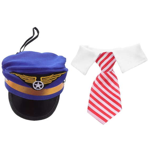 TABLZONE 1 Set Cute Dog Pilot Hat & Necktie Set - Pet Cosplay Cap Costume Accessory For Puppy And Cat Funny Christmas Party Photo Prop
