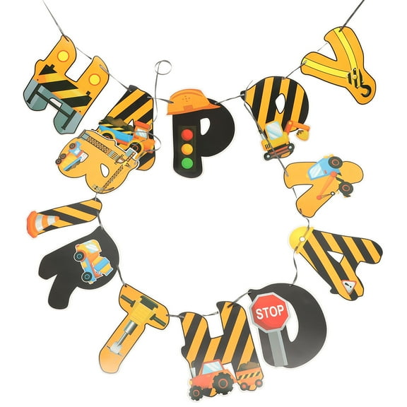 TABLZONE Construction Party Banner Set with Assorted Colors Featuring , Traffic Cones, and Excavators for Kids' Birthday
