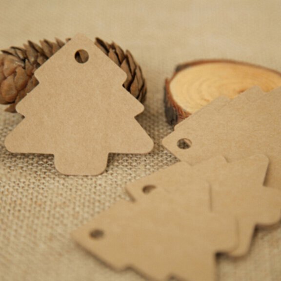 TABLZONE 100pcs White Christmas Tree Paper Tags Brown