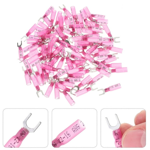 TABLZONE Pink Waterproof Fork Terminal Connectors Copper Plastic Electrical for Home 100Pcs
