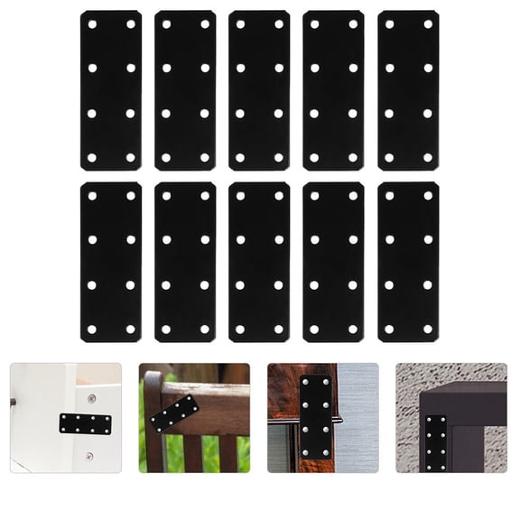 TABLZONE 10Pcs Black Flat Straight Brace Brackets Rust Resistant Iron Plates for Strengthening Furniture
