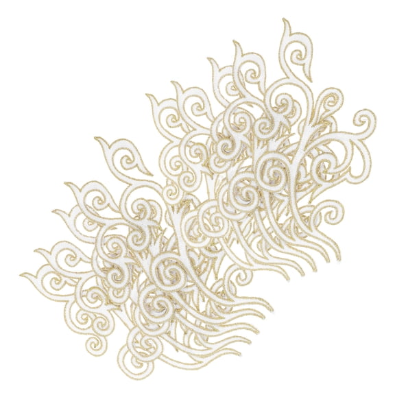 TABLZONE 10Pcs Iron on White Lace Embroidery Patches with Plated Gold Trim for DIY Decoration