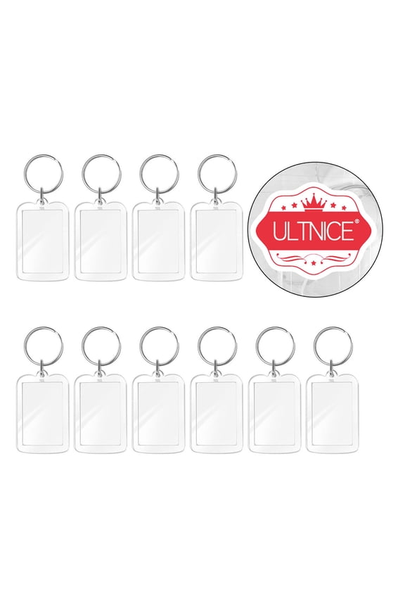 10Pcs Picture Frame Key Ring Transparent Acrylic Blank Insert for Keys