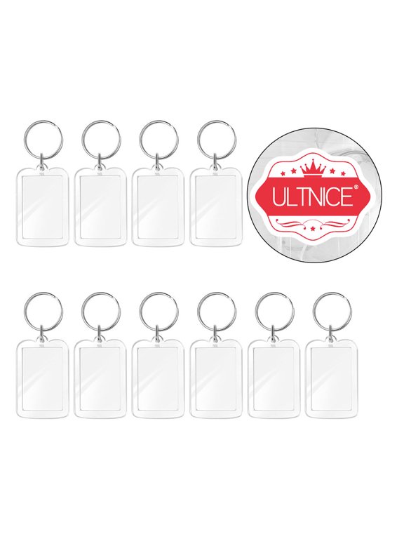 Shatterproof Blank Insert Keyring Picture Frames for Hanging Keys, Set of 10 Key Holders