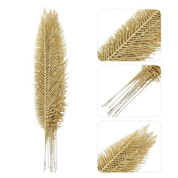 TABLZONE 10Pcs Shiny Glitter Golden Christmas Leaf Picks for Festive Floral Arrangements