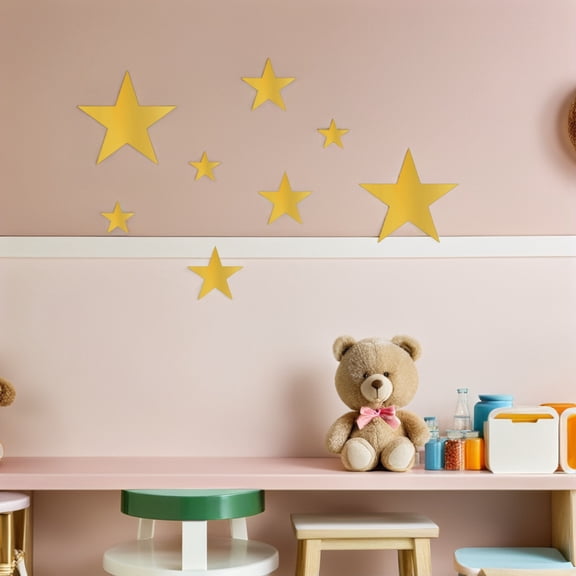TABLZONE PVC Golden Star Wall Stickers for Bedrooms and Classrooms 10Pcs