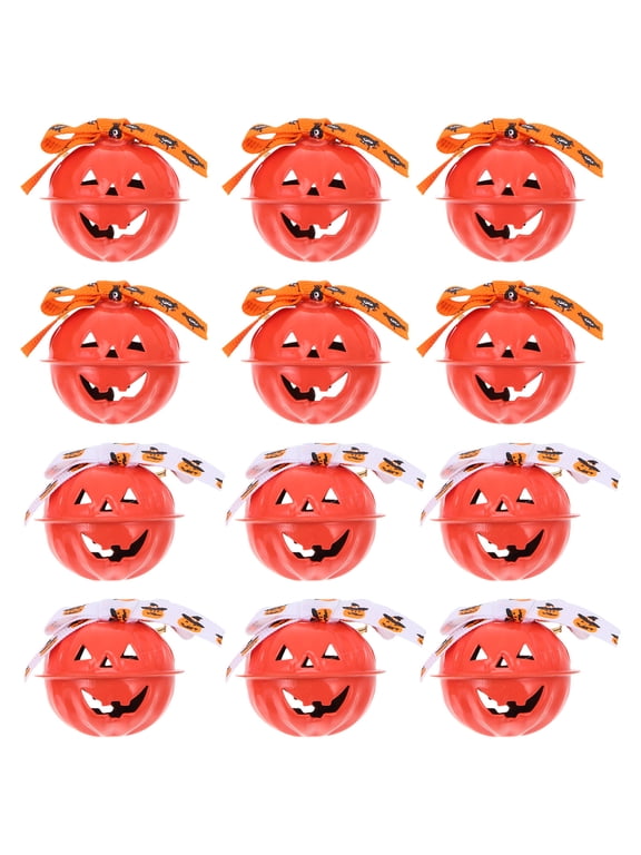 12-Piece Decorative Pumpkin Bell Pendants, Metal and Cloth Fall Harvest Hanging Ornaments for Home Decor