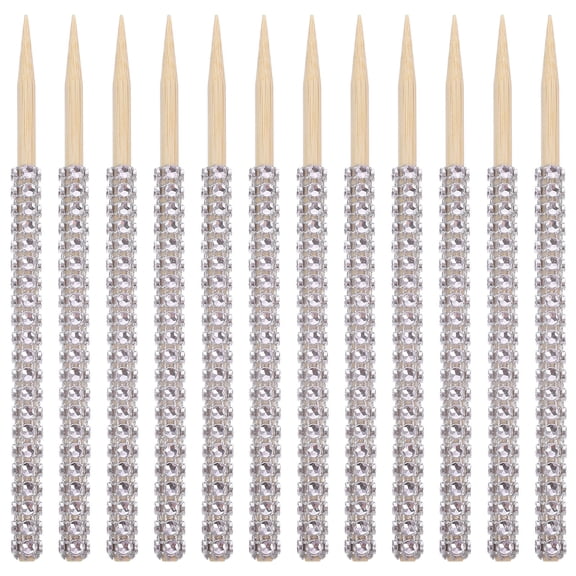 TABLZONE 12Pcs Delicate Wooden Candy Sticks Rhinestone Sparkle Picks for Cake Pops and Christmas Party Decor