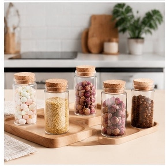 TABLZONE 12Pcs Glass Can Transparent Clear Glass with Decorative Bottle Style for Bathroom Storage and Display