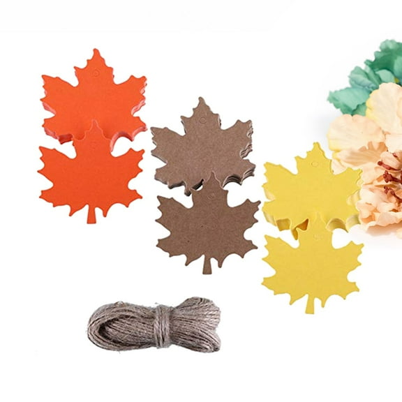 TABLZONE 150 Pcs Maple Leaf Tags Kraft Paper Label for Party Decoration Assorted Color with 40m Hemp Rope