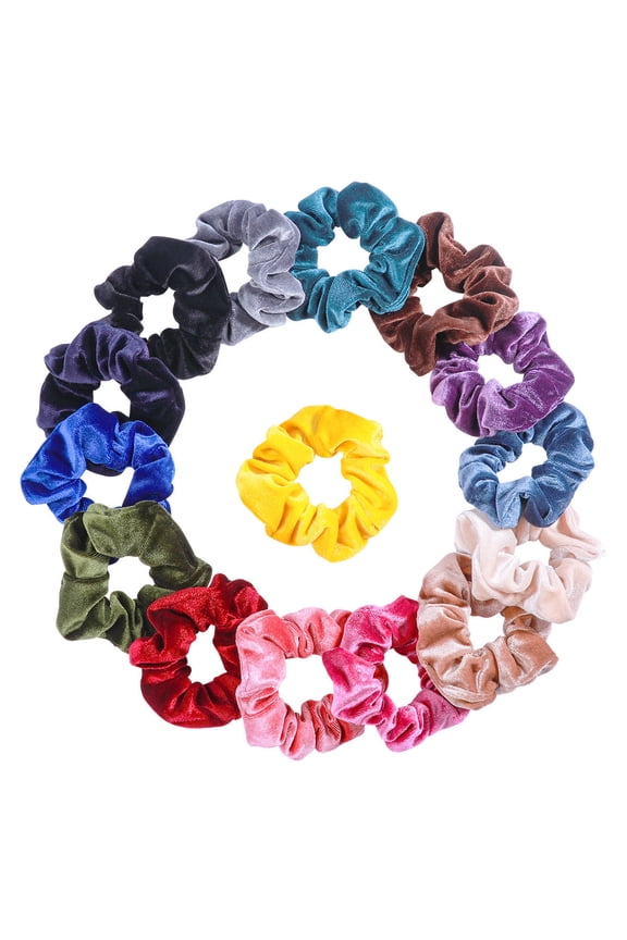 15PCS Hair Scrunchies for Parties in Light Brown Velvet with Various Designs