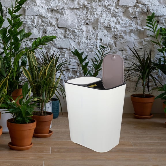 TABLZONE Beige Dual Compartment Kitchen Trash Can with Lid for Separating Dry and Wet Waste, and Space-Saving